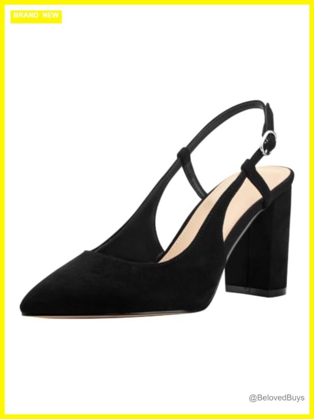 Pointy Toe Slingback Block Heel Faux Suede Pump